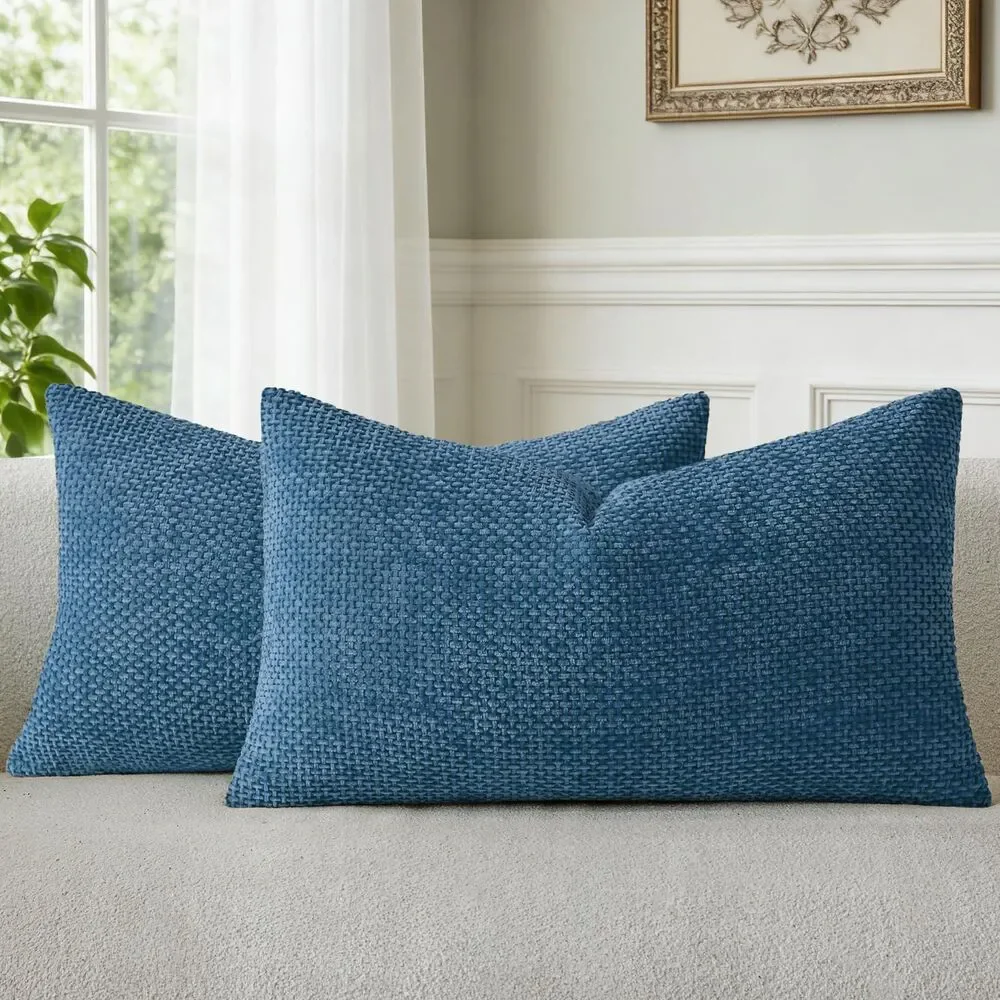Textured Blue Accent Pillow Set for Living Room